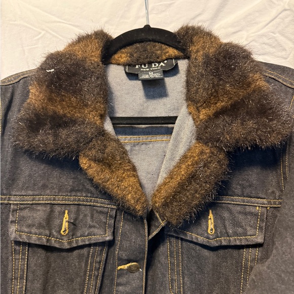 FU DA New York Faux Fur Trim Denim Jacket – Size M - Picture 5 of 7